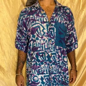 Blue and purple groovy short sleeve button down